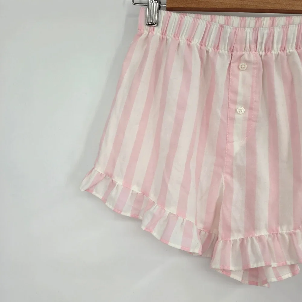 Crewcuts Girls Pink White Striped Ruffle Pajama Shorts Size‎ XL 12-14 Loungewear
